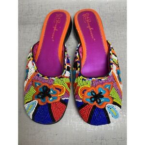 Paraphrase Colorful Beaded Floral Mule Slides 7 M Boho Artsy Festival Whimsical